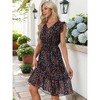 Allegra K Women's Floral Flutter Sleeves V Neck Smocked Ruffle Sundresses - 2 of 4