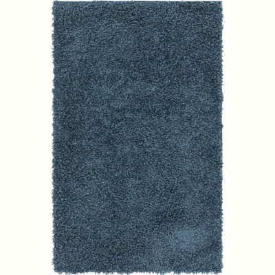 Marine Blue Handmade Shag Rug with Easy Care Synthetic Fibers