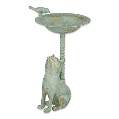 21.25" Cat Aluminum Birdbath Teal Green - Zingz & Thingz