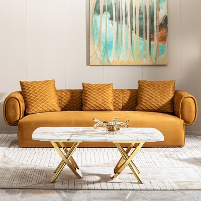 VYNXARIA Gold Stainless Steel Marble Pattern Coffee Table - Elegant Design for Living Spaces