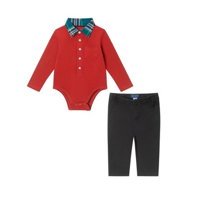 Andy & Evan  Infant  Red Shirtzie & Pant Set
