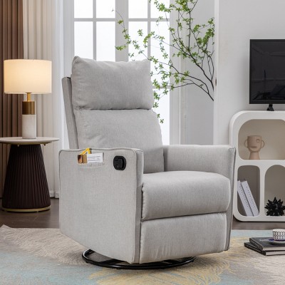 360° Swivel Recliner Chair,Cotton Linen Upholstered Swivel Rocking Chair,Manual Recliner Chair With Adjustable Back And Footrest-Cuddlewood