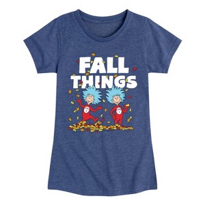 Girls' - Dr. Seuss - Fall Things Thing 1 and Thing 2 Fitted Short Sleeve Graphic T-Shirt - 1 of 4