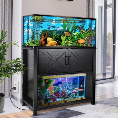 ELJGET Aquarium Stand with Power Outlets & Storage, Double Tank Metal Fish Tank Stand for Fish Reptile Turtle Tanks
