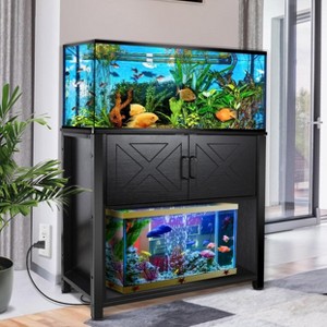 ELJGET Aquarium Stand with Power Outlets & Storage, Double Tank Metal Fish Tank Stand for Fish Reptile Turtle Tanks - 1 of 4