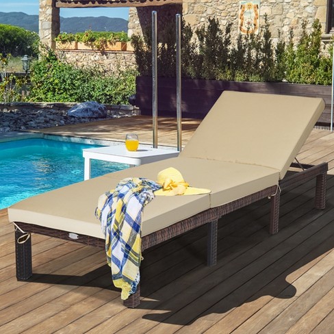 Costway Outdoor Rattan Lounge Chair, Outdoor Rattan Chaise Lounge Chair