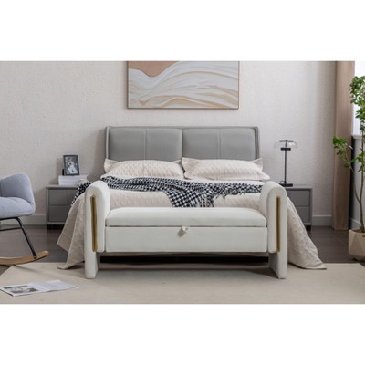 CAVINAS Storage Bench Ottoman with Storage Velvet Fabric Gold Metal Trim Strip