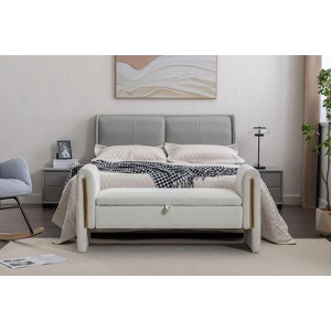 CAVINAS Storage Bench Ottoman with Storage Velvet Fabric Gold Metal Trim Strip - 1 of 4