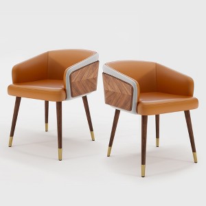 ARTPLAN Mid Century Modern Dining Chair Set of 2,Faux Leather Uphoolsted Accent Arm Chair,Walnut with Beech Feet for Dining Room/Home Office - 1 of 4