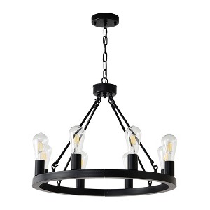 Airsurfer 8-Light Matte Black Wagon Wheel Chandelier (No Bulbs), Farmhouse Modern Round Ceiling Light for Kitchen Island, Living Room, Entryway - 1 of 4