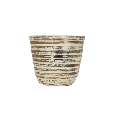 Distressed Ribbed Planter Cream Terracotta by Foreside Home & Garden