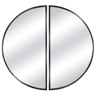 Beautyolove 16 in. W x 32 in. H Half Circle Black Aluminum Alloy Framed Decorative Wall Mirror (2-Pieces)