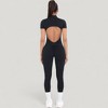 Anna-Kaci Active Women's Short Sleeve High Neck Open Back Zip-Up Jumpsuit with Fitted Silhouette and Scrunch Back Detail - 4 of 4