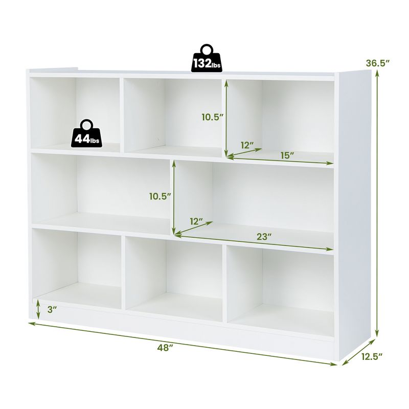 Costway 3-tier Open Bookcase 8-Cube Floor Standing Storage Shelves Display Cabinet White, 4 of 11