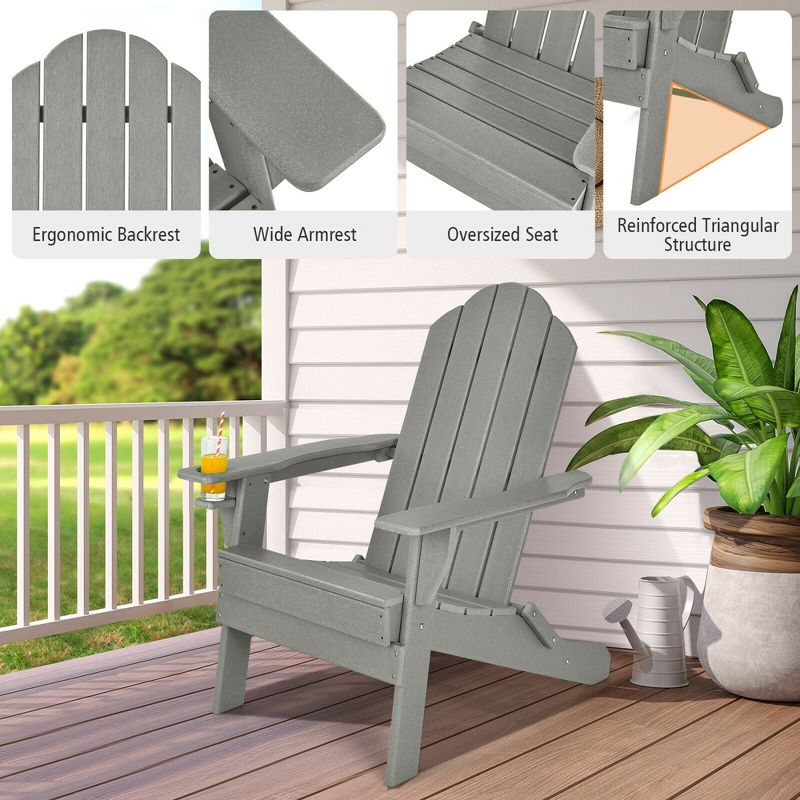 Costway Patio Folding Adirondack Chair Weather Resistant Cup Holder Yard, 5 of 9