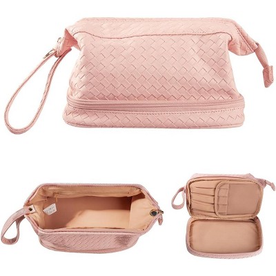 Paaaawaters Large Capacity Makeup Bag Ladies Cosmetic Bag Travel Bag with Compartments Portable PU Leather Travel Makeup Bag