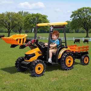 AMERLIFE 24V Kids Ride-On Tractor with Trailer & Front Loader, 3-in-1 Electric Construction Vehicle with Dual Motors, LED Lights & Terrain Wheels - 1 of 4