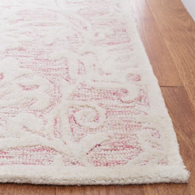 Handmade Pink and Ivory Floral Wool Tufted Square Rug
