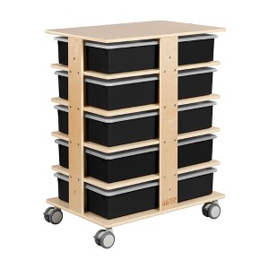 ECR4Kids 20-Compartment Mobile Storage Tower with Cubby Bins with Lids, 5x4, Natural - 1 of 4