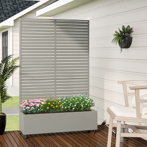 Wooakway Metal Planter Box with Trellis Raised Garden Bed with Arbor Privacy Screen Black/Gray/Brown - 1 of 4