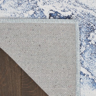 Ivory Blue Abstract Marble Washable Area Rug 5' x 7'