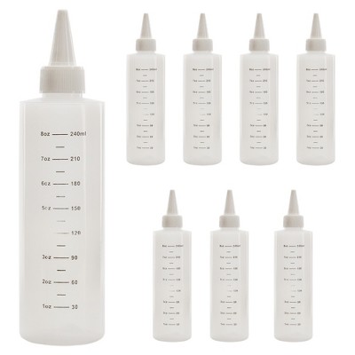 Cornucopia Brands 8oz Plastic Squeeze Bottles w/ Graduated Measurements 8pk; Great for Portion Control, Condiments, & Crafts