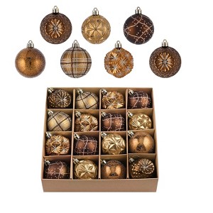 Aoibox 16pcs Bronze Copper Brown Gold Shatterproof Fall Christmas Tree Ornaments 2.36 Inch Hanging Balls Autumn Thanksgiving Decor - 1 of 4