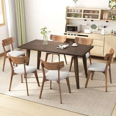 Coolbibila-Set Of 2 Dining Room Chair,Rubberwood Legs Dinner Chairs,Fabric Seat Cushion Chairs,Beige Armless Chairs