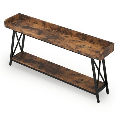 Lirago,Industrial 2-Tier Console Table-Rustic Wood & Black Metal, Behind Sofa, Bar/Storage Solution