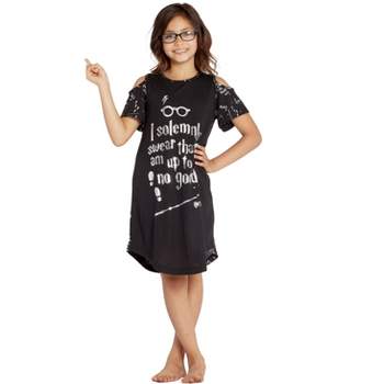 Intimo Big Girls' Harry Potter I Solemnly Swear Shoulder Cut Out Nightgown Black