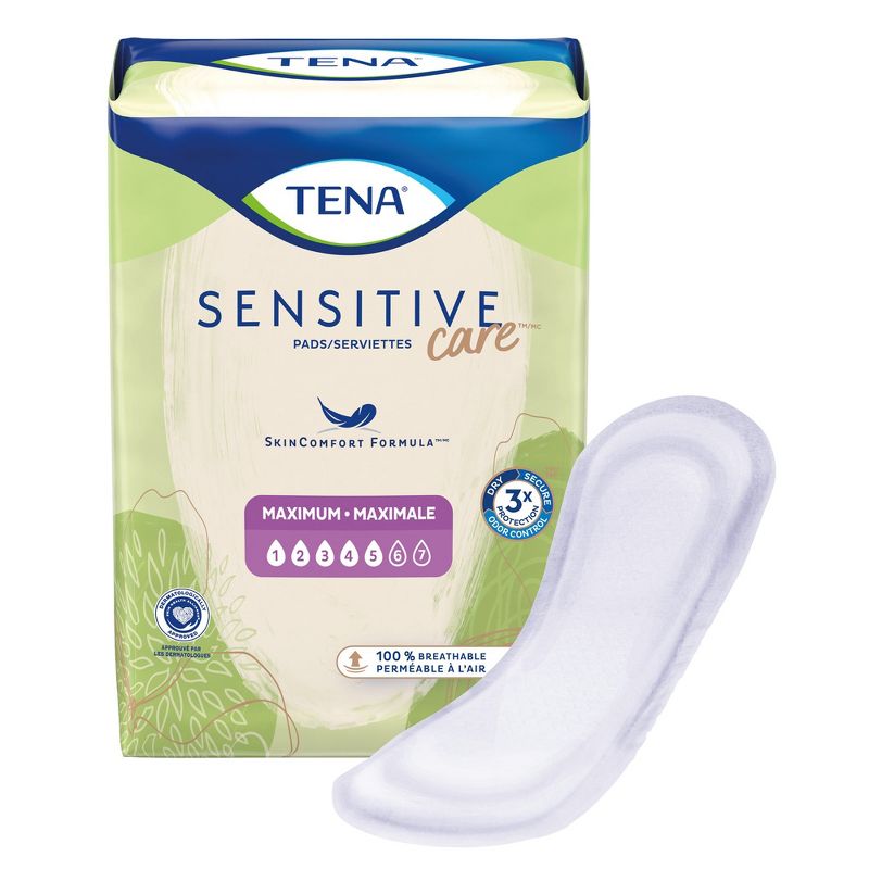 TENA Sensitive Care Maximum Female Incontinent Pad Regular Length 13" L 54283, 14 Ct, 1 of 6