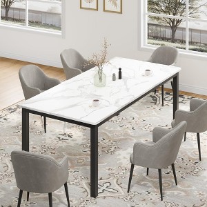 homfan Dining Table, Wooden Long Dinner Table with Mortise Tenon Design, Kitchen Table with Sturdy Metal Legs for Dining Room Home Office Living Room - 1 of 4