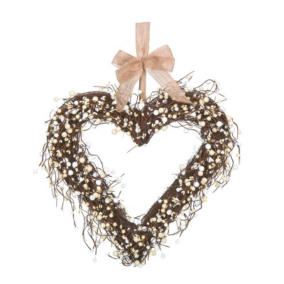 Transpac Natural Fiber 22 in. Valentines Berry Heart Wreath