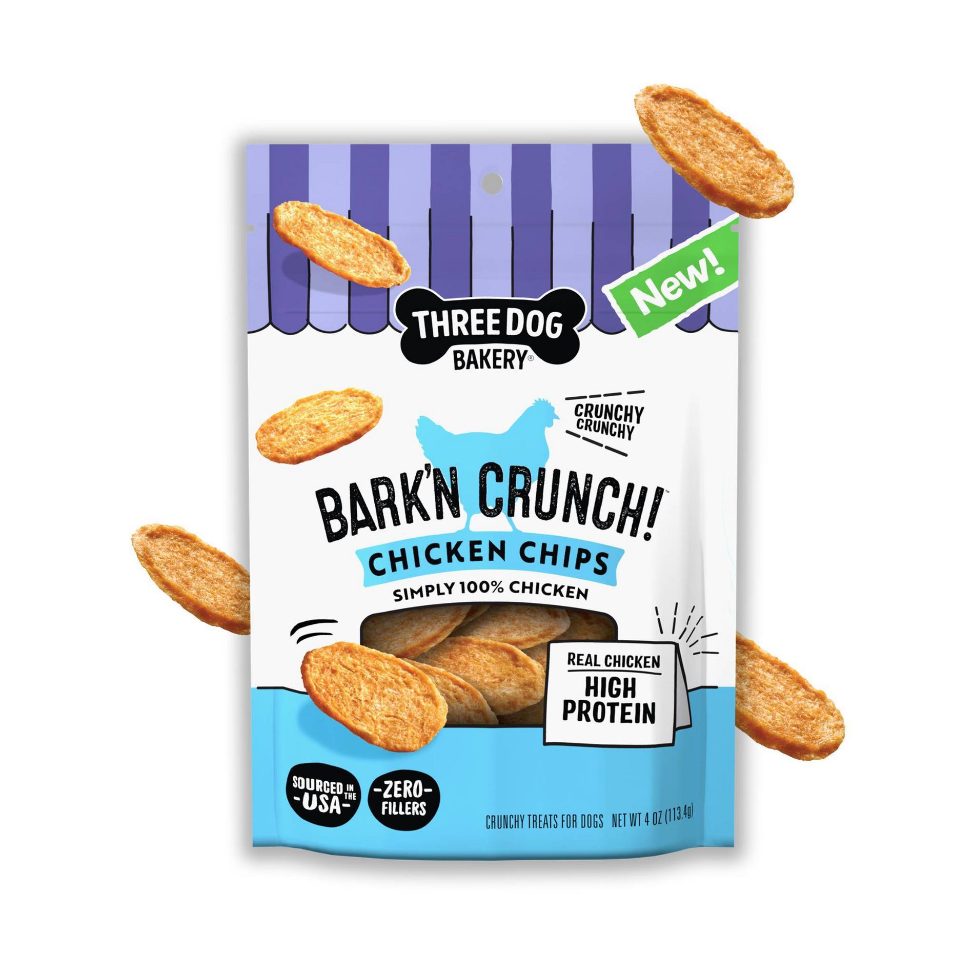 Three Dog Bakery Bark'n Crunch Chicken Flavor Chips Crunchy Dog Treats - 4oz