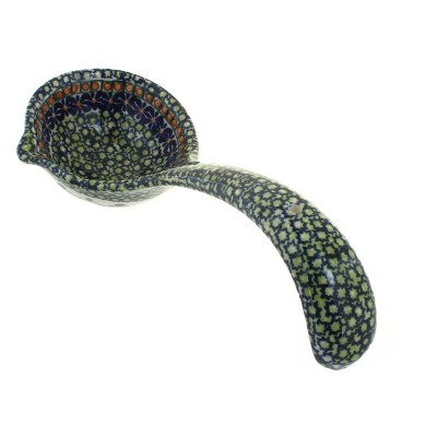 Blue Rose Polish Pottery Mosaic Flower Soup Ladle