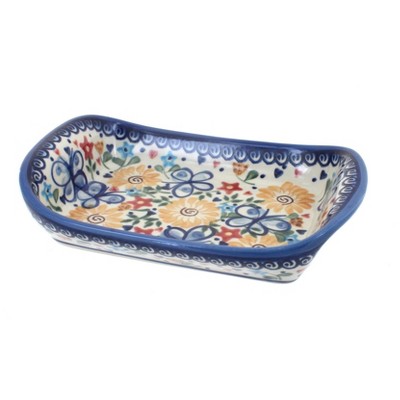 Blue Rose Polish Pottery Butterfly Small Rectangular Serving Dish with Handles