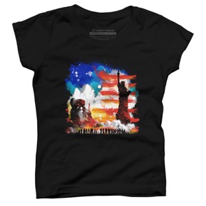 Girl's Design By Humans July 4th American Sunrise State of Liberty By kharmazero T-Shirt - 1 of 2