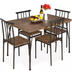 Best Choice Products 5-Piece Indoor Modern Metal Wood Rectangular Dining Table Furniture Set w/ 4 Chairs