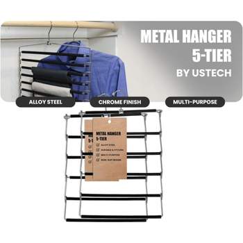 USTECH 5-Tier Metal Hanger | Foldable Clothes Hanger for Jeans, Skirts, and Shirts |1 Pack