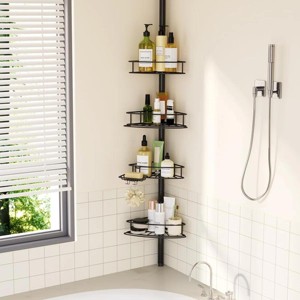 YEERSWAG Adjustable Stainless Steel Corner Shower Caddy Tension Pole with 4 Shelves, Fits 30.7"–118" - 1 of 4