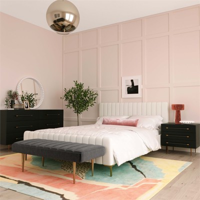 Trident Black Acacia Wood 3-Drawer Nightstand with Brass Accents