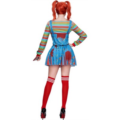 Joyfy Women's Halloween Costume Dress Creepy Doll Killer Costume Outfits with Top&Suspender Skirt&Knee-high Stockings for Adult Cosplay Party