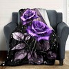 Lomsoe Purple Rose & Butterfly Rainy Night Print Flannel Blanket - All Seasons Soft and Warm Throw Blanket for Bed, Napping, Camping, Travel, Office - 3 of 4