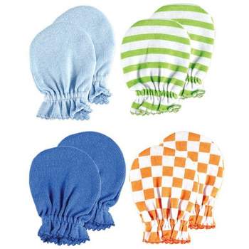 Luvable Friends Baby Boy Cotton Scratch Mittens 4pk, Blue Green, One Size