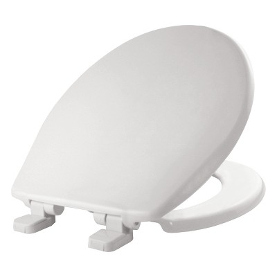 Caswell Never Loosens Round Plastic Toilet Seat with Slow Close Hinge White - Mayfair by Bemis