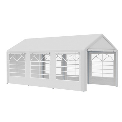 Outsunny Outdoor 10 x 20ft  Carport & Party Tent Canopy with Removable Sidewalls, Portable Garage Tent Boat Shelter with Windows for Party, Wedding and Outdoor Events, White