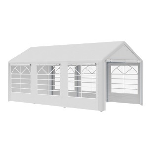 Outsunny 10' x 20' Large Outdoor Carport Canopy Party Tent with Removable Protective Sidewalls & Versatile Uses, White - 1 of 4