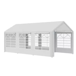 Outsunny Outdoor 10 x 20ft Carport Car Canopy with Removable Sidewalls, Portable Garage Tent Boat Shelter w/ Windows for Party, Wedding, Events, White