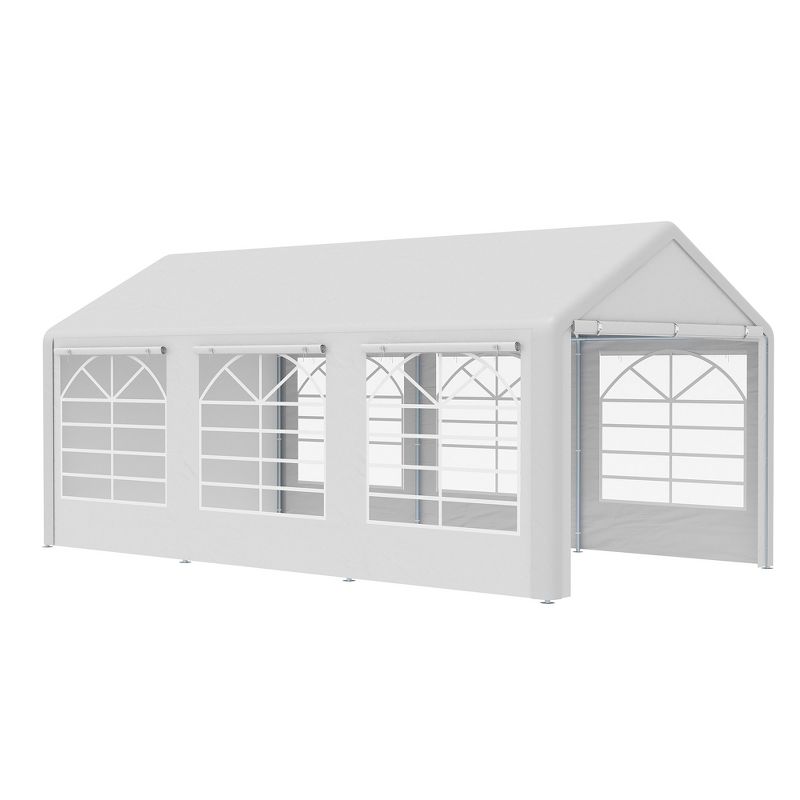Outsunny Outdoor 10 x 20ft Carport Car Canopy with Removable Sidewalls, Portable Garage Tent Boat Shelter w/ Windows for Party, Wedding, Events, White, 1 of 7