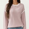 Anna-Kaci Women's Long Sleeve Knit Top with Contrast Trim and Relaxed Fit - 2 of 4